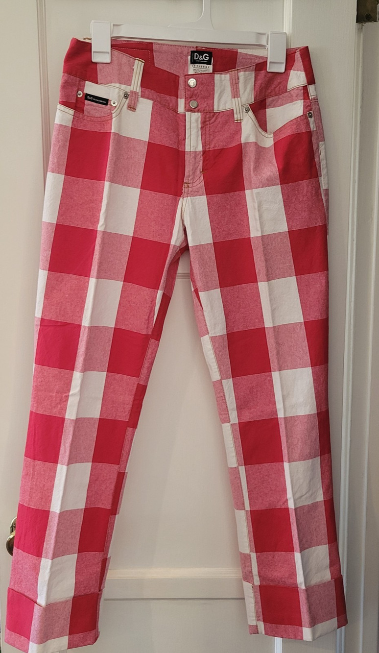 Vintage D&G Dolce & Gabbana Red Buffalo Check Cuffed Trousers Made In Italy 31